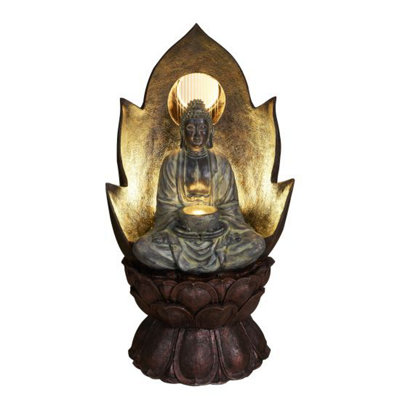 Outdoor Living UK Finvoy Lotus Buddha Mains Power Water Feature With Cover from B&Q