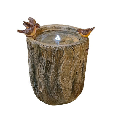 Outdoor Living Uk Bird On Log Solar Powered Water Feature With Cover