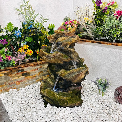 Outdoor Living UK Solar Driftwood Falls Woodland Water Feature With Cover from B&Q