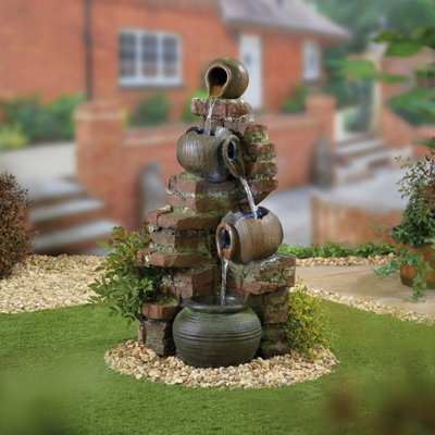 Outdoor Living UK Solar Flowing Jugs With Lights Traditional Water Feature With Cover from B&Q