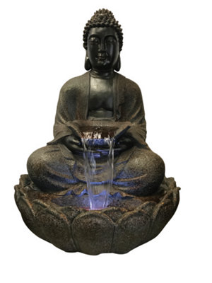 Outdoor Living UK Solar Brown Sitting Buddha Oriental Water Feature Without Cover from B&Q