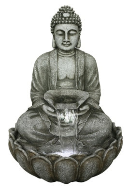 Outdoor Living UK Grey Sitting Buddha Oriental Water Feature With Cover from B&Q