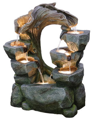 Outdoor Living UK Solar Bellevue Carved Rock Falls Wood Effect Water Feature Without Cover from B&Q