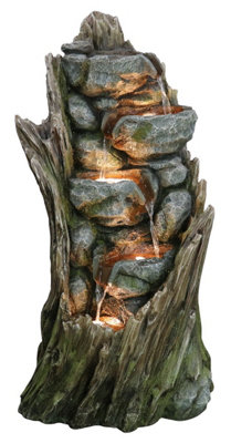 Outdoor Living UK Albany Rock & Wood Falls Wood Effect Water Feature With Cover from B&Q