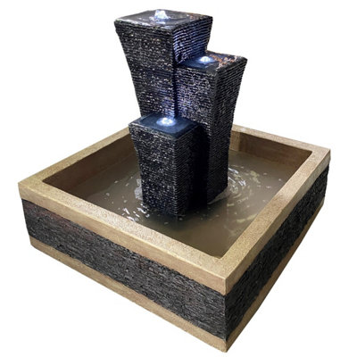 Outdoor Living UK Solar Oriental Towers On Square Base Oriental Water Feature With Cover from B&Q