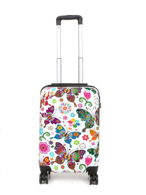 Infinity Luggage Printed Dual 4 Wheel Luggage Cabin Hard Shell Suitcase In Butterfly