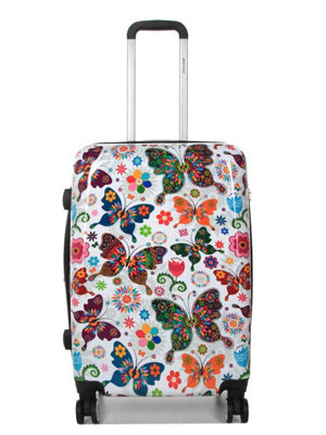 Infinity Luggage Printed Dual 4 Wheel Luggage Medium Hard Shell Suitcase In Butterfly from B&Q