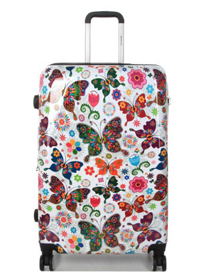 Infinity Luggage Printed Dual 4 Wheel Luggage Large Hard Shell Suitcase In Butterfly