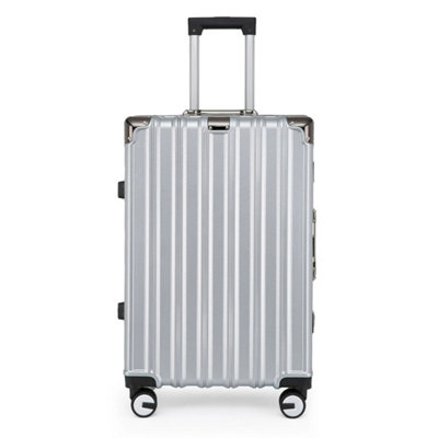Infinity Luggage Silver Hardshell Suitcase Robust 8 Wheel Luggage Cabin Case Bag Medium