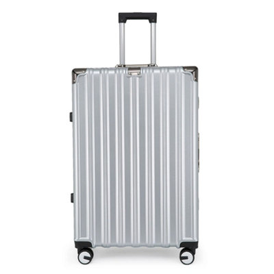 Infinity Luggage Silver Hardshell Suitcase Robust 8 Wheel Luggage Cabin Case Bag Large