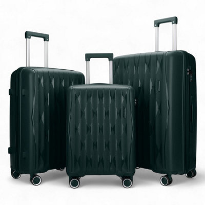Infinity Luggage Secure Robust 8 Wheels Holiday Travel Caseluggage Set Of 3 Hard Shell Suitcase In Green from B&Q