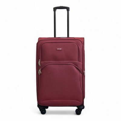 Eagle Luggage Burgundy/Red Lightweight Travel Luggage 8 Wheels Soft Shell Suitcase In Medium