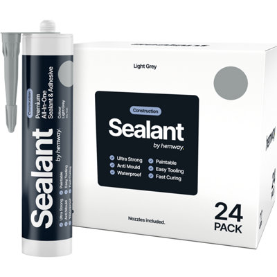 Hemway Hybrid Polymer Sealant & Adhesive Waterproof Anti Mould Shower Bath Construction All-In-One - 24 Pack Light/Grey