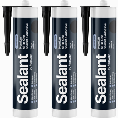 Hemway Hybrid Polymer Sealant & Adhesive Jet Black Waterproof Anti Mould Shower Bath Construction All-In-One 3 Pack from B&Q