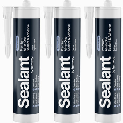 B&Q -  Hybrid Polymer Sealant & Adhesive Crystal Clear Waterproof Anti Mould Shower Bath Construction All-In-One 3 Pack