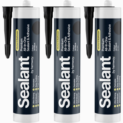 Hemway Hybrid Polymer Sealant & Adhesive Jet Black Waterproof Anti Mould Shower Bath Kitchen Bathroom All-In-One 3 Pack from B&Q