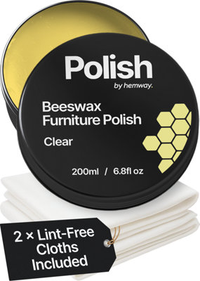 B&Q -  Premium Natural Beeswax Clear Furniture Wax Polish 200Ml Includes 2 Lint Free Cloths