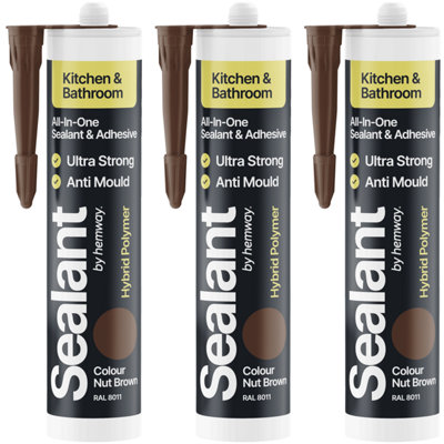 B&Q -  Nut Brown Kitchen & Bathroom Sealant & Adhesive 300Ml 3 Pack