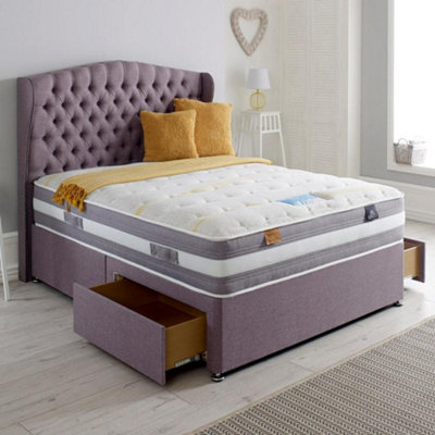 Divan Base Direct Dura Beds Cloud Lite Opulence 1500 Pocket Sprung  Foam Divan Bed Set 4Ft6 Double 4 Drawers Continental- Naples Lilac from B&Q