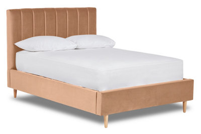 Divan Base Direct Solara Vertical Paneled Fabric Bed Base Only 4Ft Small Double- Verlour Mink