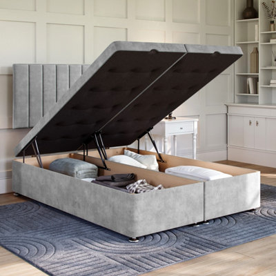 Divan Base Direct Plush Light Silver Ottoman Divan 5Ft King Size End Lift Ottoman + Florence Strutted Headboard from B&Q