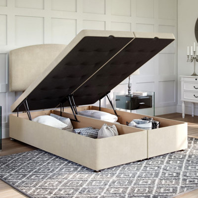 B&Q -  Plush Cream Ottoman Divan 4Ft6 Double Side Lift Ottoman