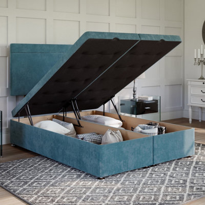 B&Q -  Plush Teal Ottoman Divan 4Ft6 Double End Lift Ottoman