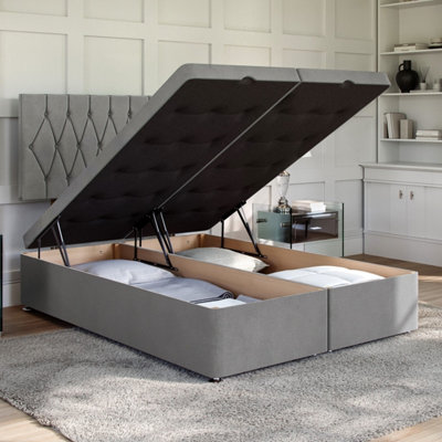 B&Q -  Lino Silver Ottoman Divan 4Ft6 Double Side Lift Ottoman + Matera Strutted Headboard
