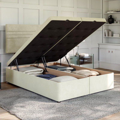 B&Q -  Lino Stone Ottoman Divan 4Ft6 Double End Lift Ottoman + Richmond Strutted Headboard