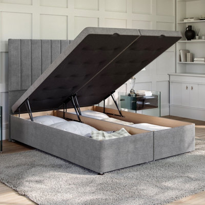 Divan Base Direct Wool Clay Ottoman Divan 5Ft King Size Side Lift Ottoman + Florence Strutted Headboard from B&Q