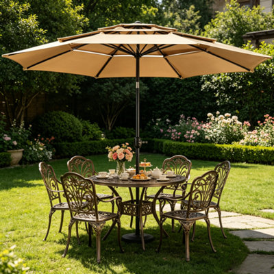 Yaheetech Tan 3.2M 3 Tier Tiltable Patio Parasol Vented Table Umbrella With Crank from B&Q