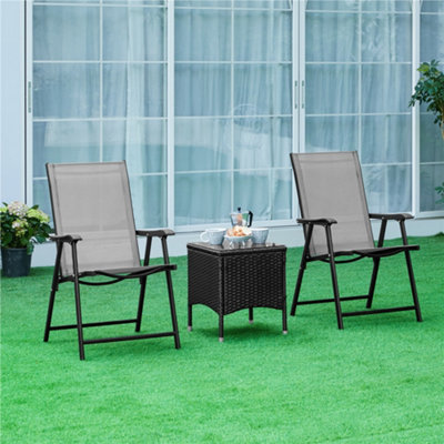 Yaheetech Grey Set Of 4 Outdoor Texteline Folding Dining Chairs With Backrest/ Armrests from B&Q