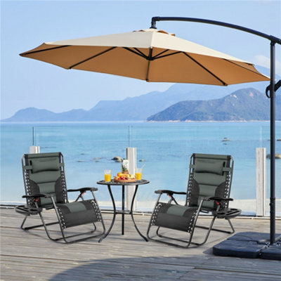 Yaheetech Grey/black 2Pcs Zero Gravity Chair With Cupholder/pillow Sun Reclining Loungers Adjustable Chairs from B&Q