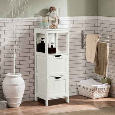 Yaheetech White Bathroom Cabinet 2 Hideaway Drawers 1 Shelf Storage from B&Q