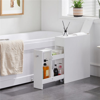 Yaheetech White Compact Bathroom Storage Cabinet With Wheels from B&Q