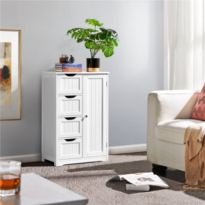 Yaheetech White Wooden Freestanding Bathroom Cabinet With 4 Drawers And Cupboard from B&Q