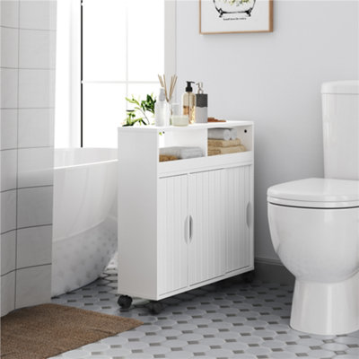 Yaheetech White Slim Bathroom Storage Cabinet W/ Adjustable Shelf And Wheels from B&Q