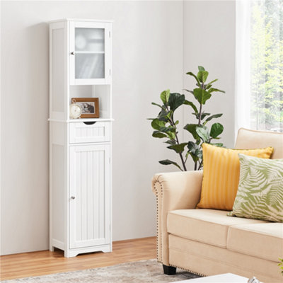 Yaheetech White Freestanding Bathroom Storage Cabinet With Door 1.7M Height from B&Q