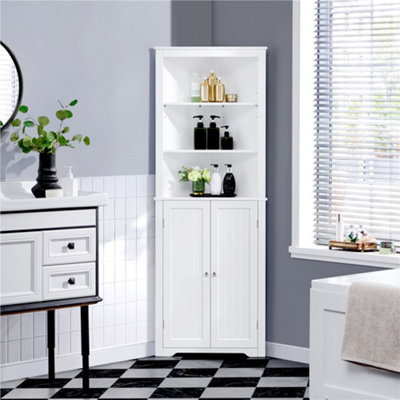 Yaheetech White Tall Corner Freestanding Bathroom Storage Cabinet With Open Shelf from B&Q