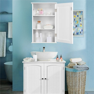 Yaheetech White Wall Mounted Cabinet Storage With 3 Tiers Adjustable Shelf from B&Q