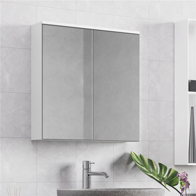 Yaheetech White 2-Tier Wall-Mounted Storage Cabinet With Double Mirror Doors from B&Q
