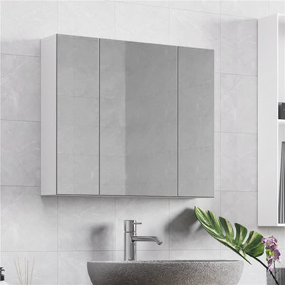 Yaheetech White Wall-Mounted Storage Bathroom Cabinet With Three Mirror Doors from B&Q