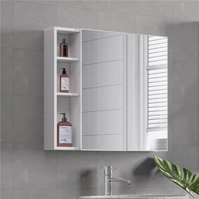 Yaheetech White Bathroom 2-Tier Wall-Mounted Cabinet With 2 Mirrored Doors from B&Q
