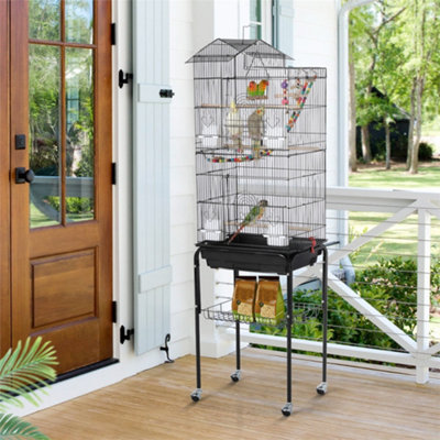 Yaheetech Black Rolling Metal Bird Cage With Detachable Stand