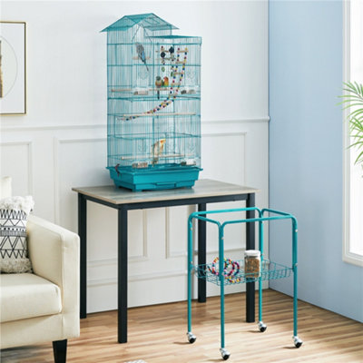 Yaheetech Teal Blue Rolling Metal Bird Cage With Detachable Stand