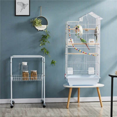 Yaheetech White Rolling Metal Bird Cage With Detachable Stand from B&Q