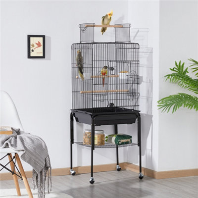 Yaheetech Black Play Top Metal Bird Cage W/ Detachable Rolling Stand from B&Q