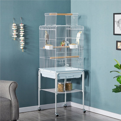 Yaheetech White Play Top Metal Bird Cage W/ Detachable Rolling Stand