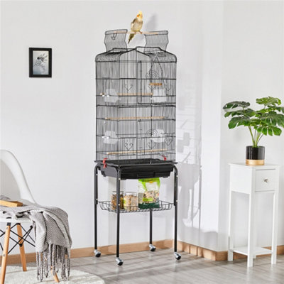 Yaheetech Black Open Top Metal Bird Cage Large Rolling Parrot Cage W/ Slide-Out Tray from B&Q