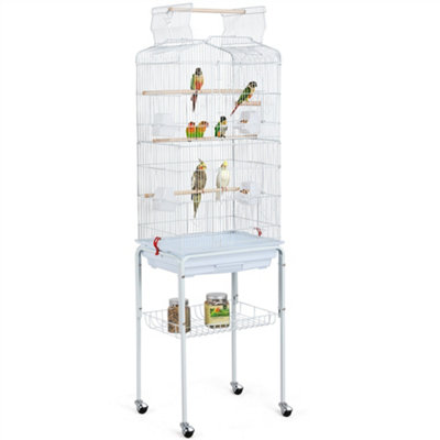 Yaheetech White Open Top Metal Bird Cage Large Rolling Parrot Cage W/ Slide-Out Tray from B&Q
